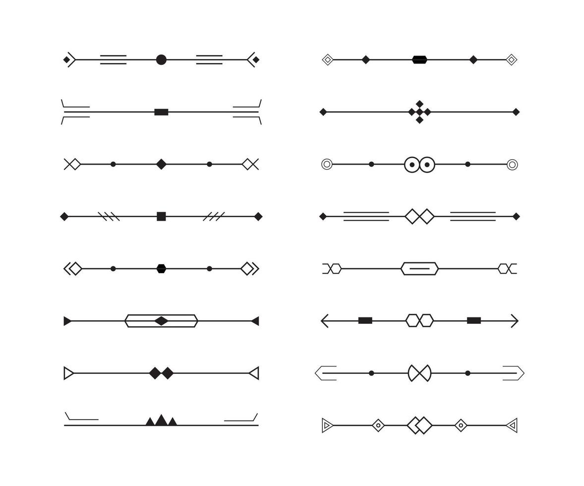 divisores vector conjunto de líneas geométricas para decoración de página, borde de arte y diseño de marco, colección de rayas negras sobre fondo blanco, estilo minimalista