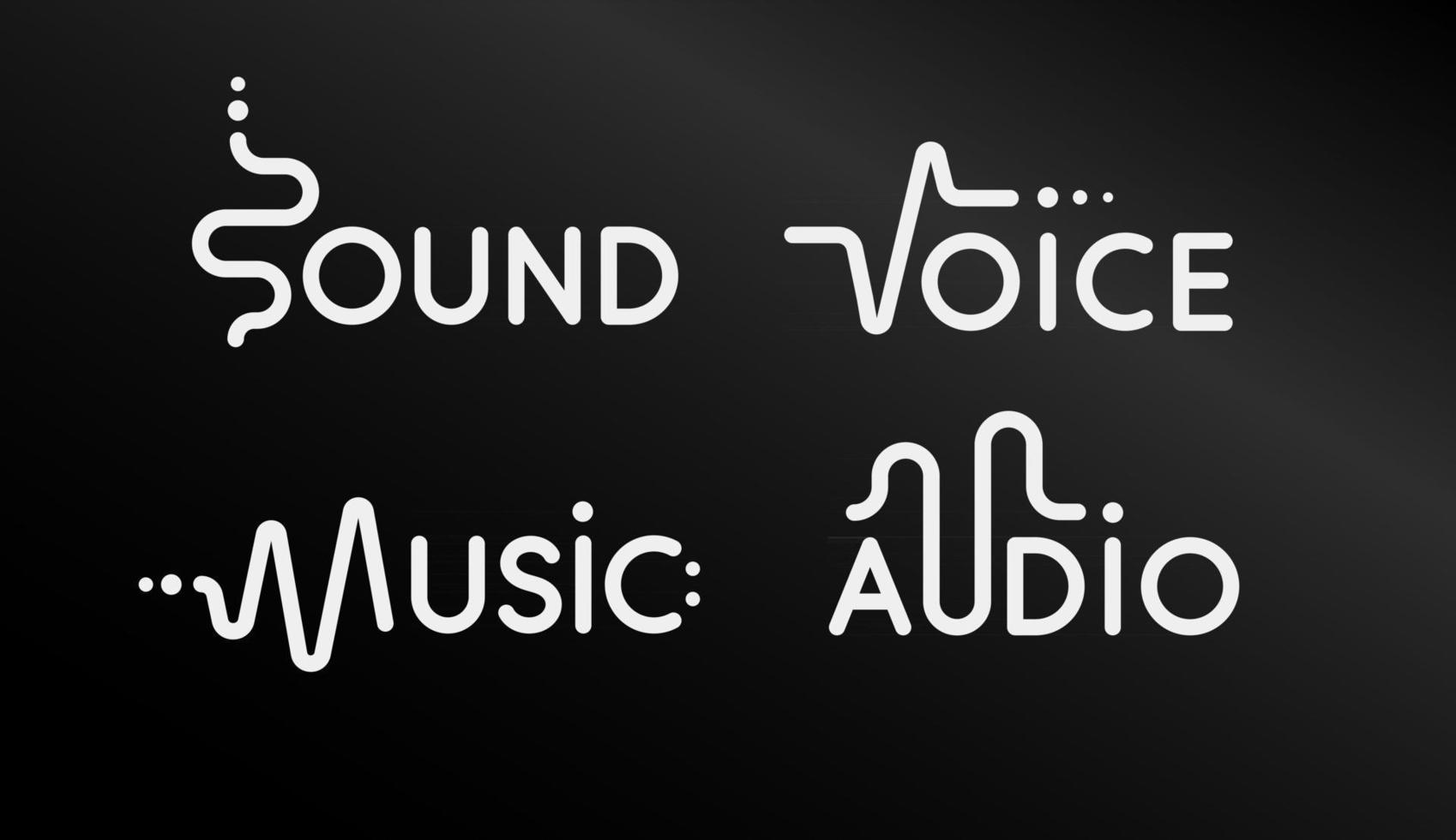 Modern logo set of music app. Vector creative emblems on black background.