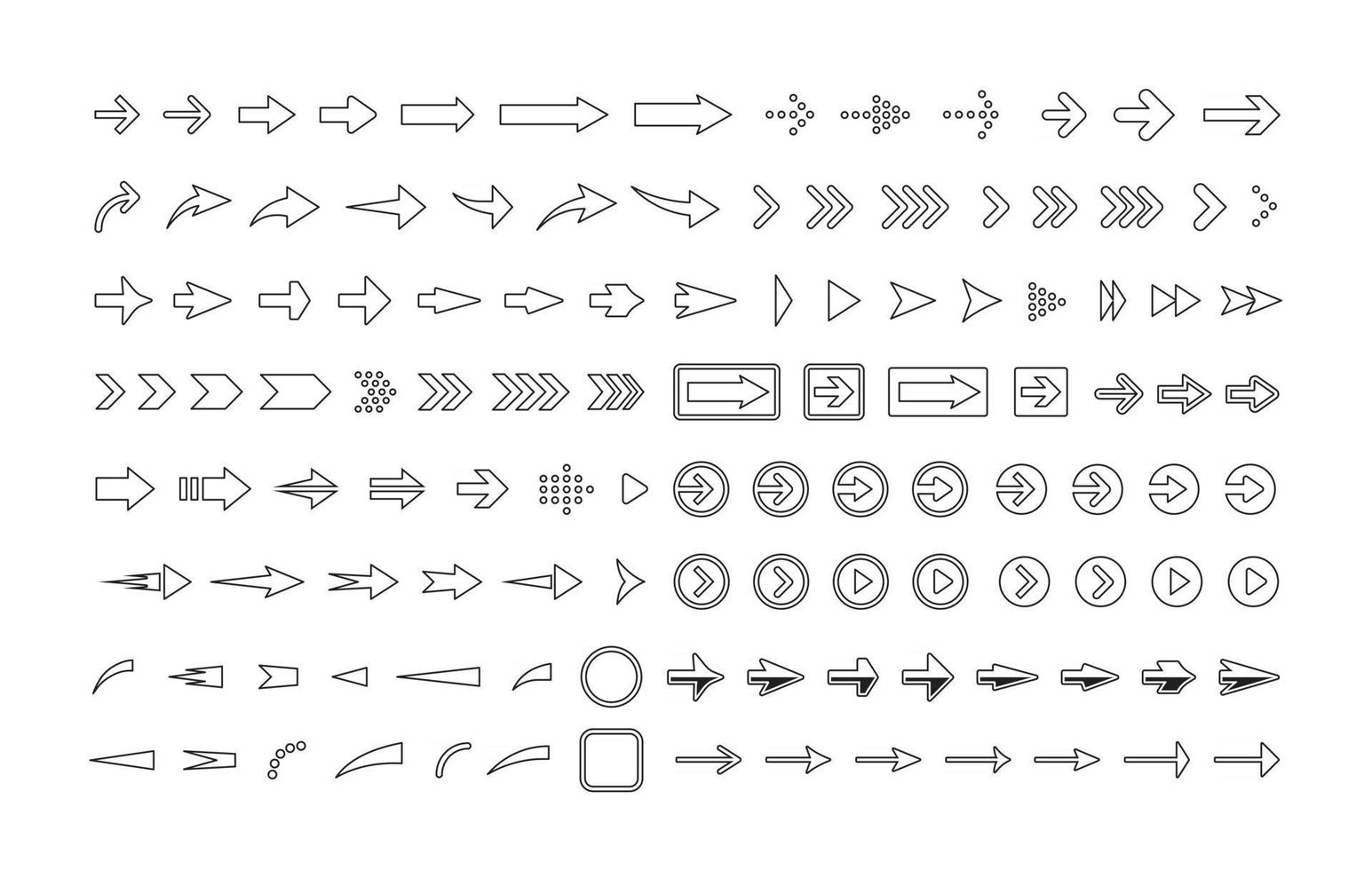 Arrows big collection, with borders and shadows, vector icon set. Paper monochrome sticker pack. Simple design template for web, advertising, business, presentation and other design projects