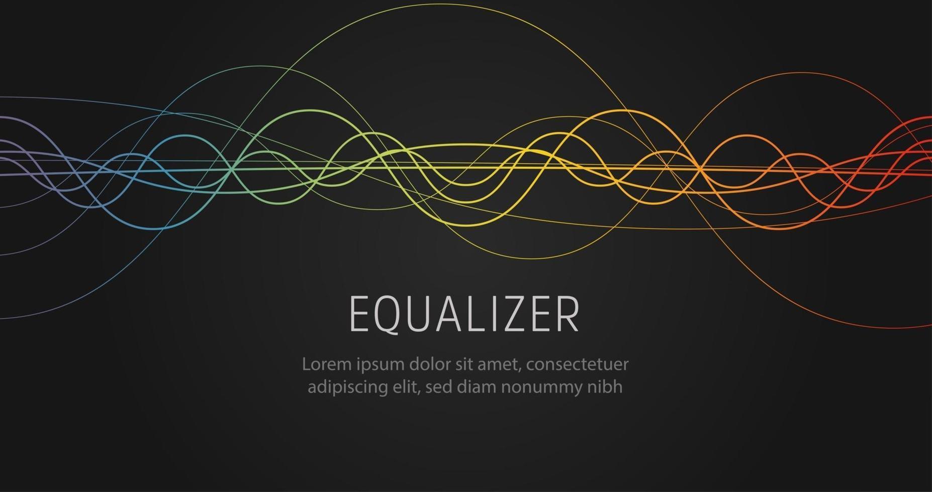 Equalizer sound wave colorful wavy lines on black background. Vector illustration.