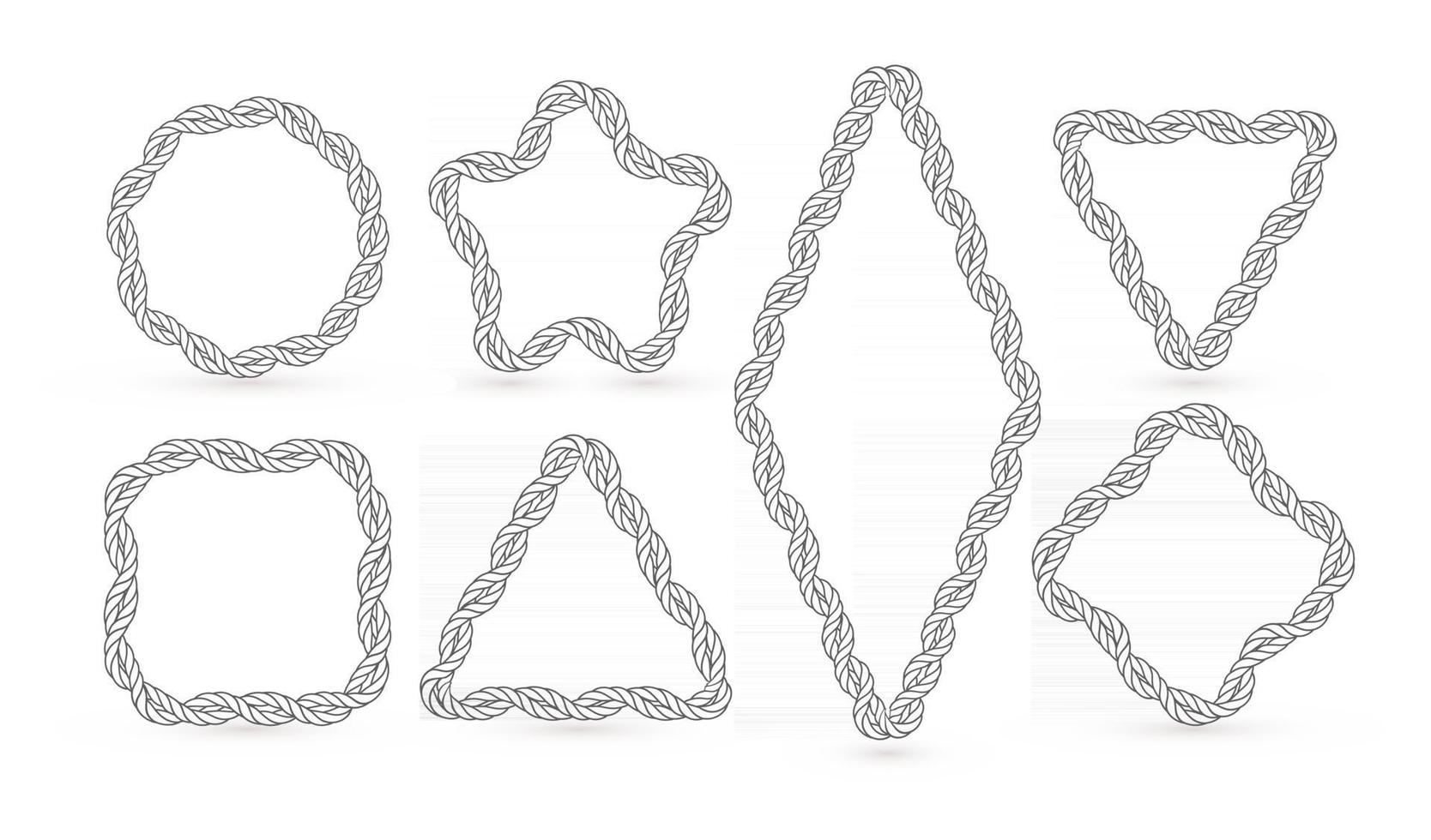 marcos de formas geométricas para elementos de diseño marino, cuerdas náuticas retorcidas, cuerdas tejidas, marcos de cordones y cuerdas, ilustración vectorial vector