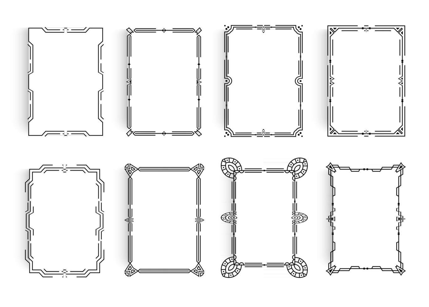 conjunto de hojas de papel blanco con marco geométrico lineal alrededor de la hoja, estilo de marco minimalista clásico. fronteras para cartel, pancarta, tarjeta de felicitación, plantilla de invitación. vectores de diseño futurista.