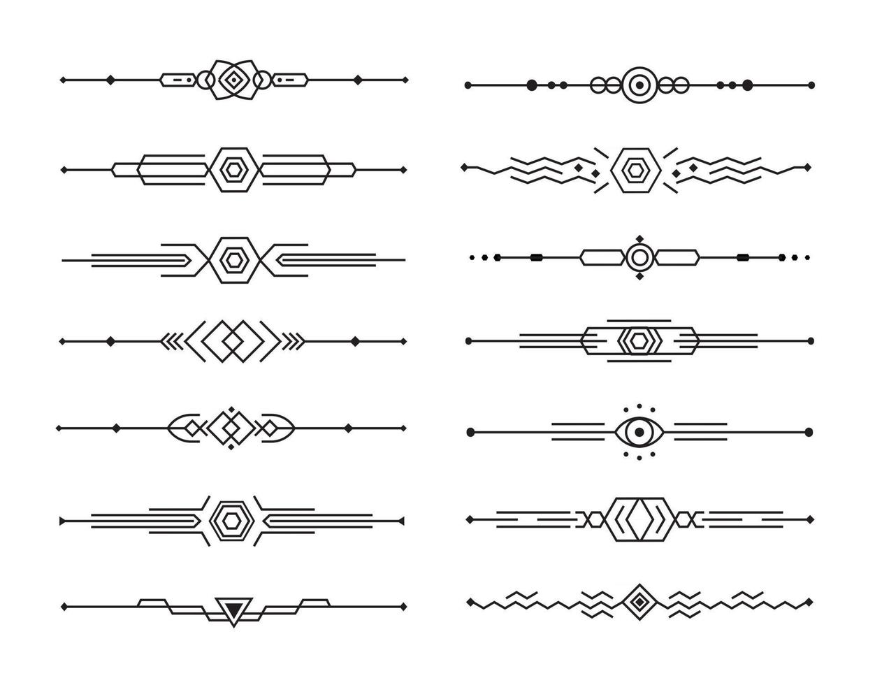 Abstract dividers vector set of geometric lines for page decor, art border and frame design, black stripes collection on white background