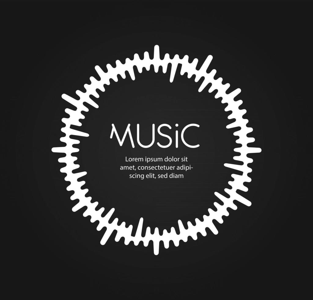 Sound wave or radio wave vector illustration on black background.