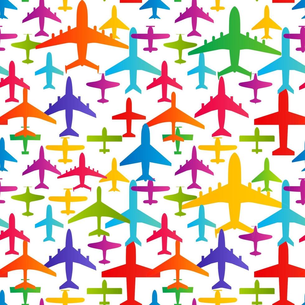 avión de fondo sin fisuras. plantilla de patrón de colores de transporte de aviones. textura repetible del vector de la aviación.