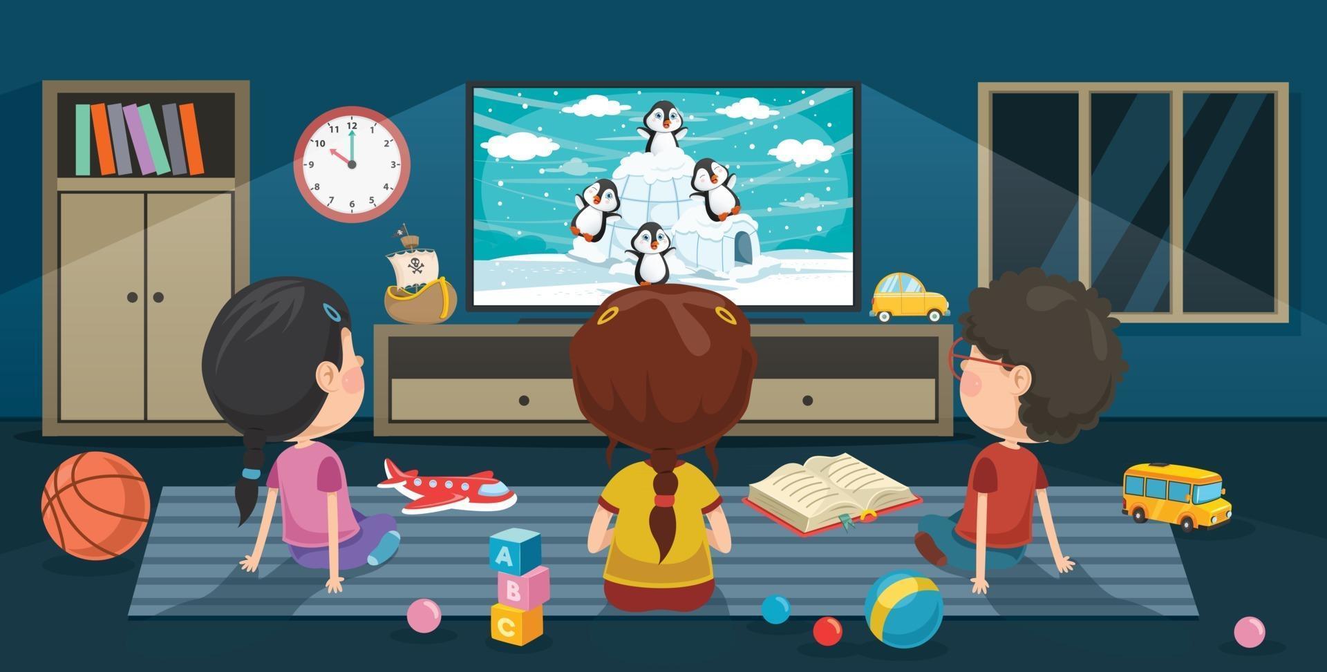 niños viendo la televisión en una habitación. vector