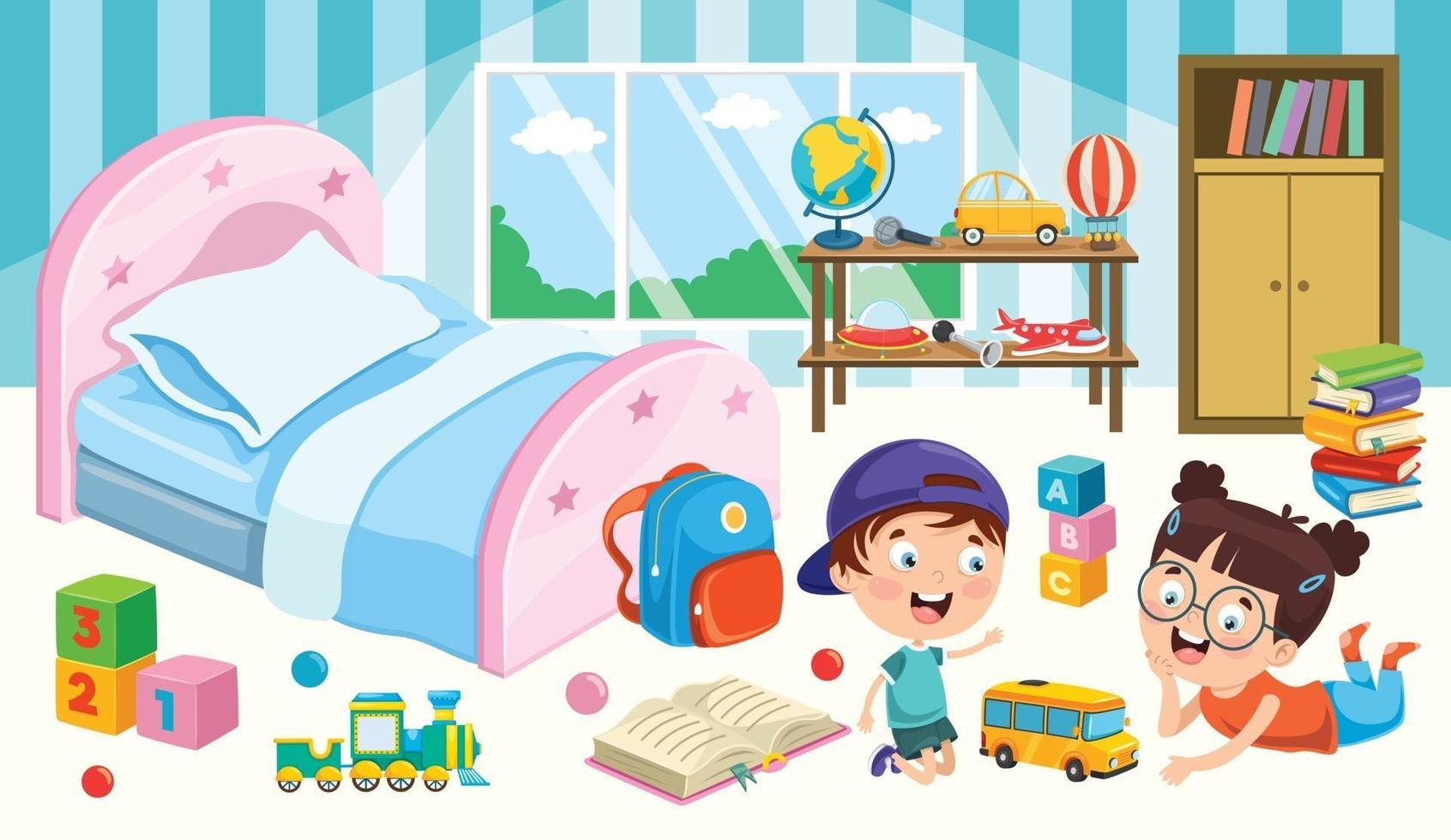Kids Playing With Various Toys vector