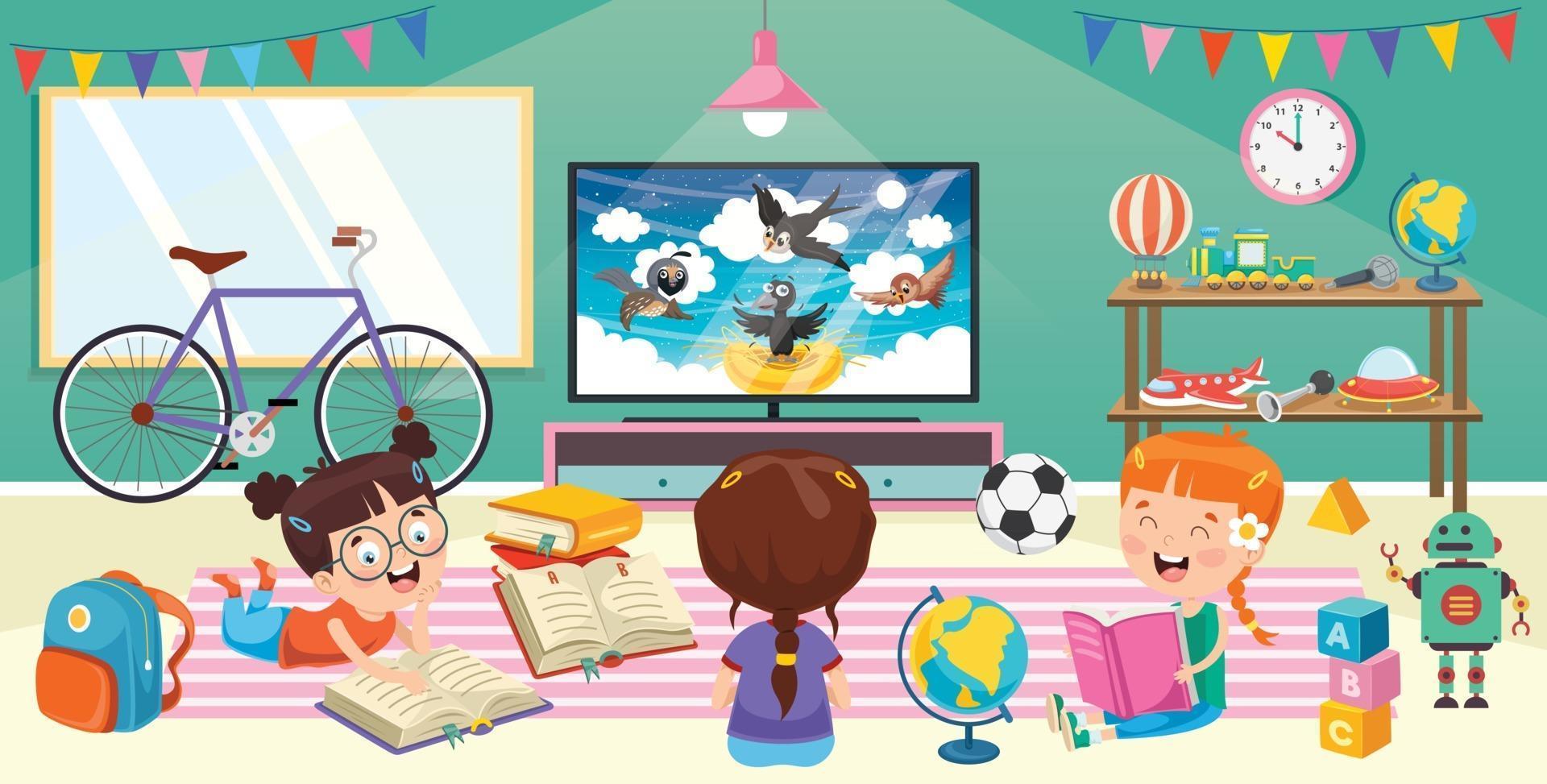 Children Watching Television In A Room vector