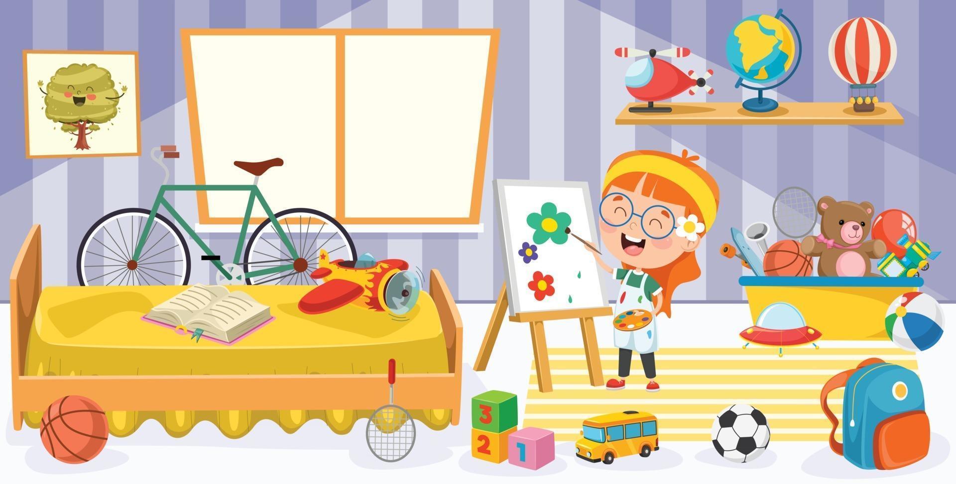 Child Having Fun In A Room vector