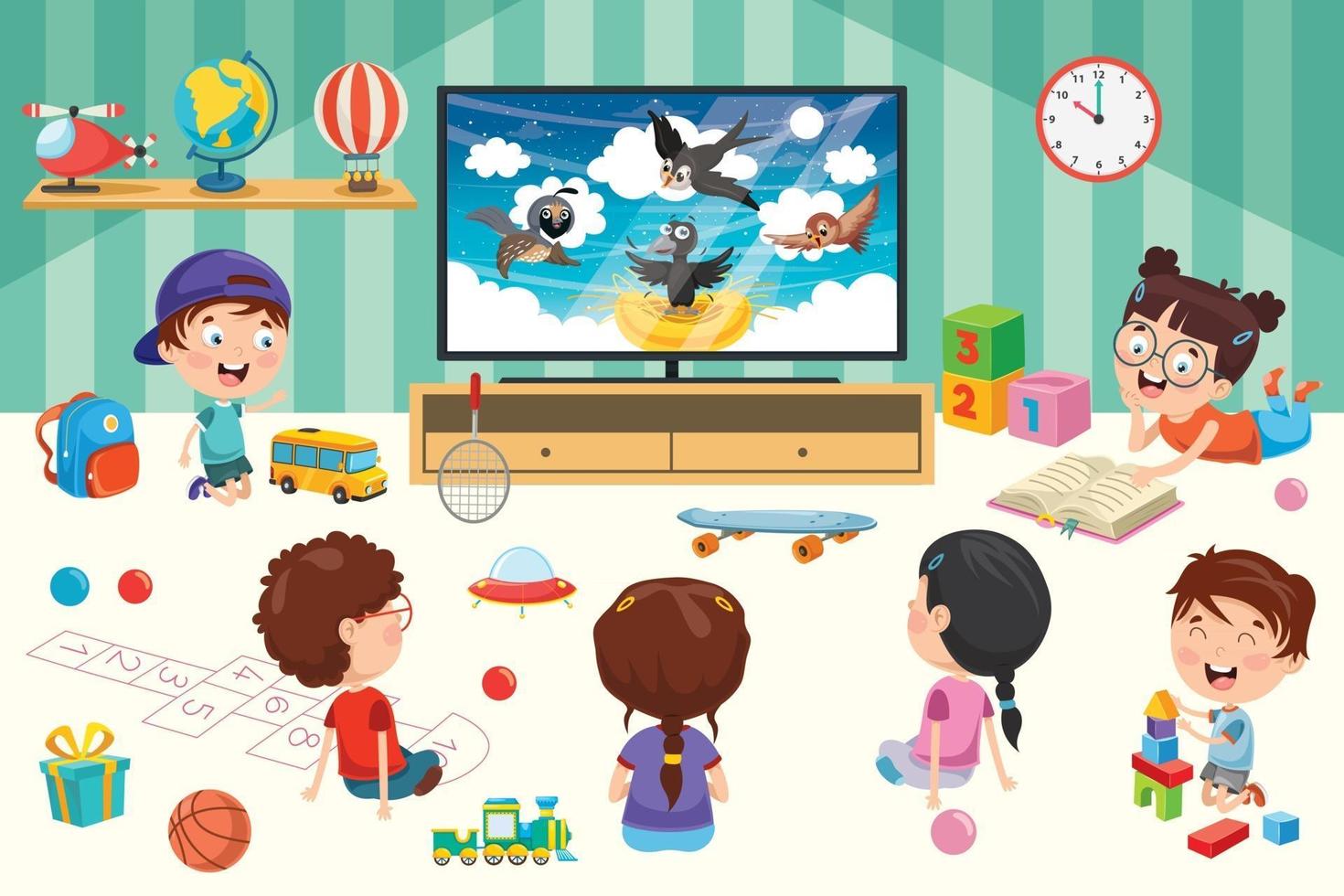 niños viendo la televisión en una habitación. vector