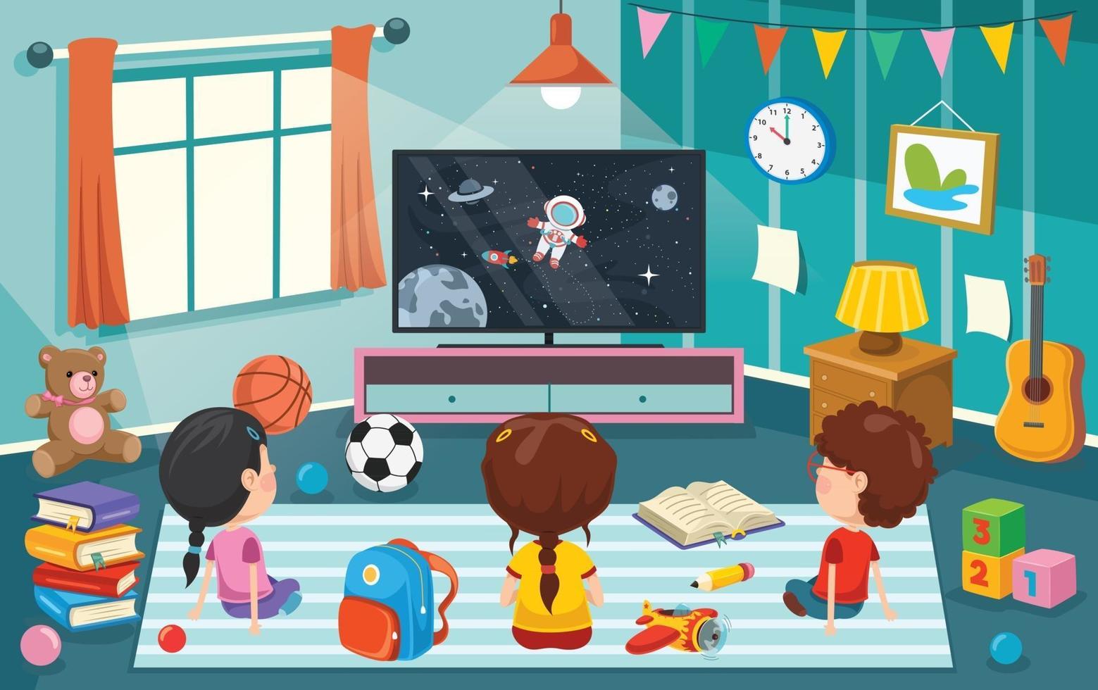 niños viendo la televisión en una habitación. vector