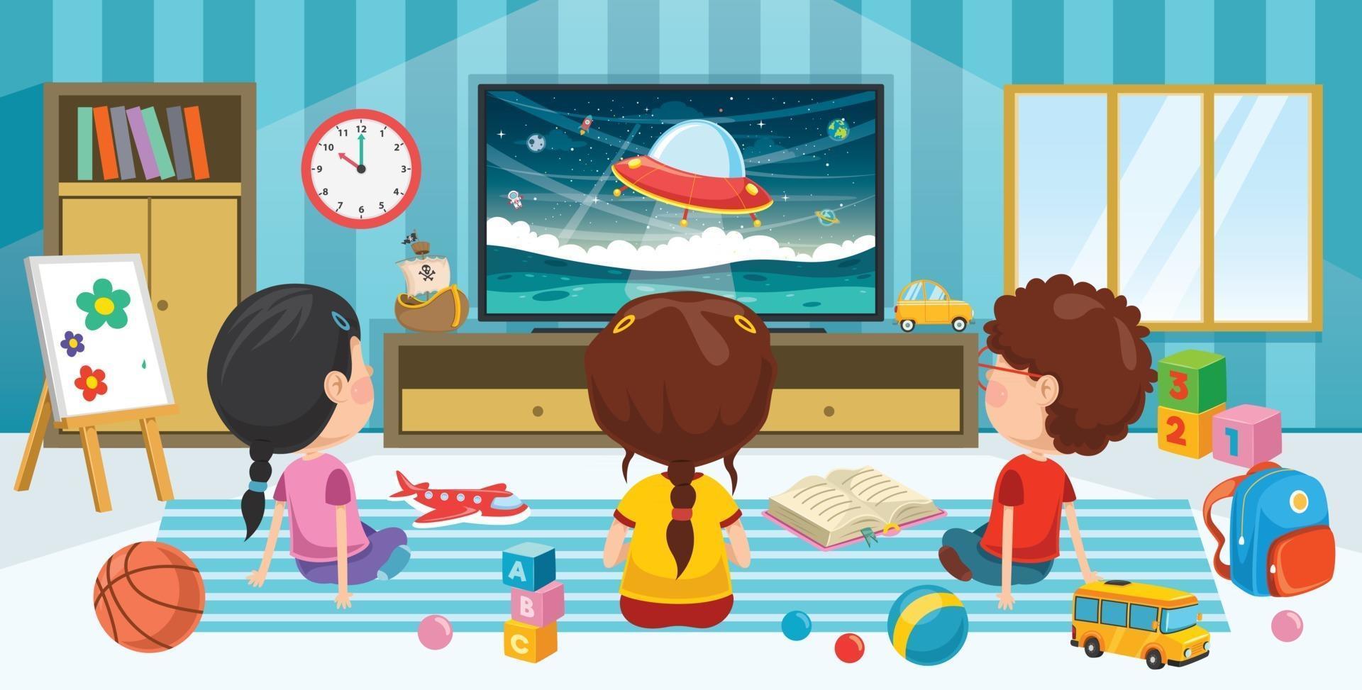 niños viendo la televisión en una habitación. vector