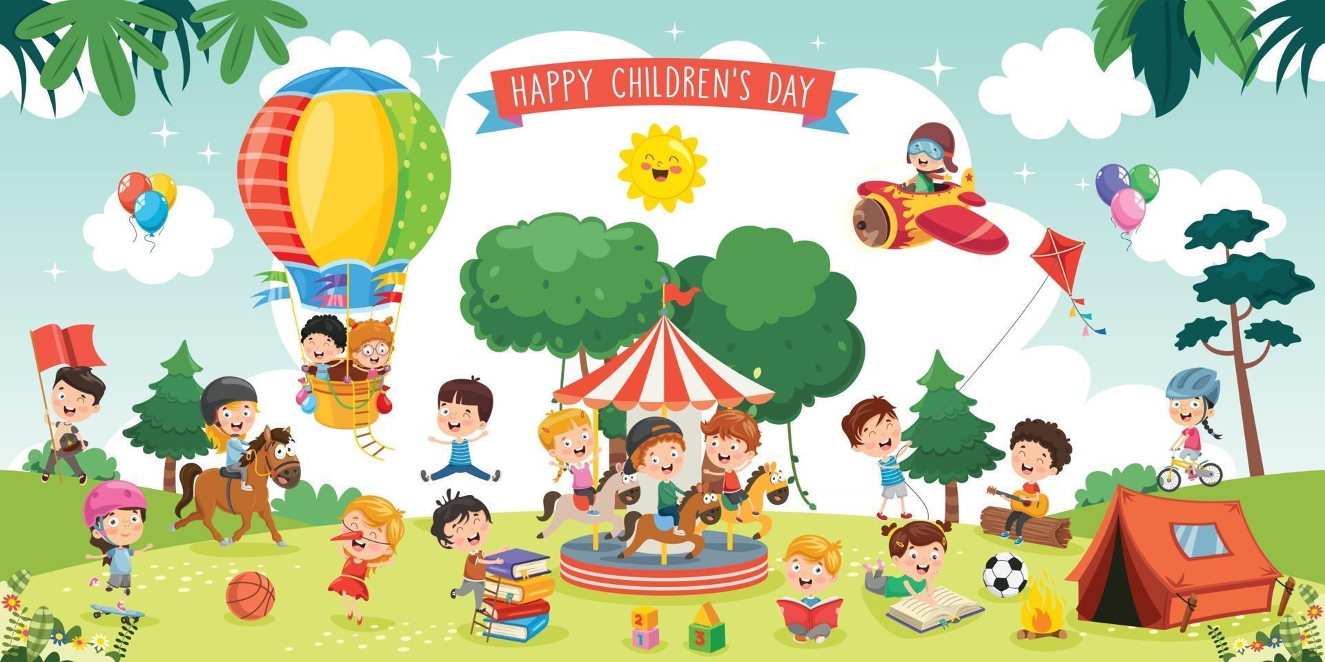 Cartoon Kids Playing Outside vector