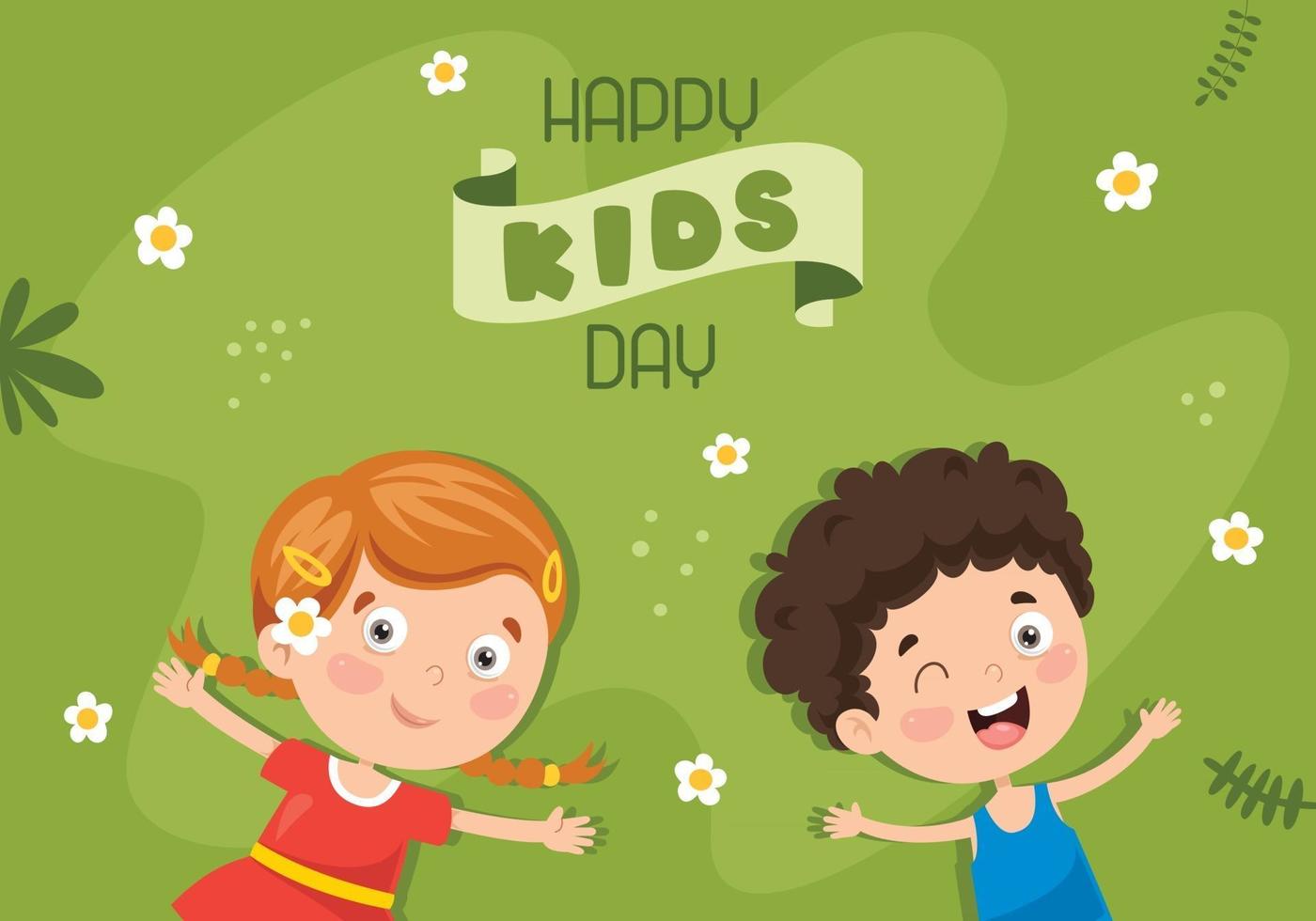 Children Lying On Grass vector