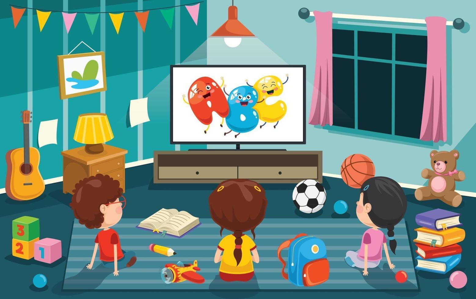 Children Watching Television In A Room vector