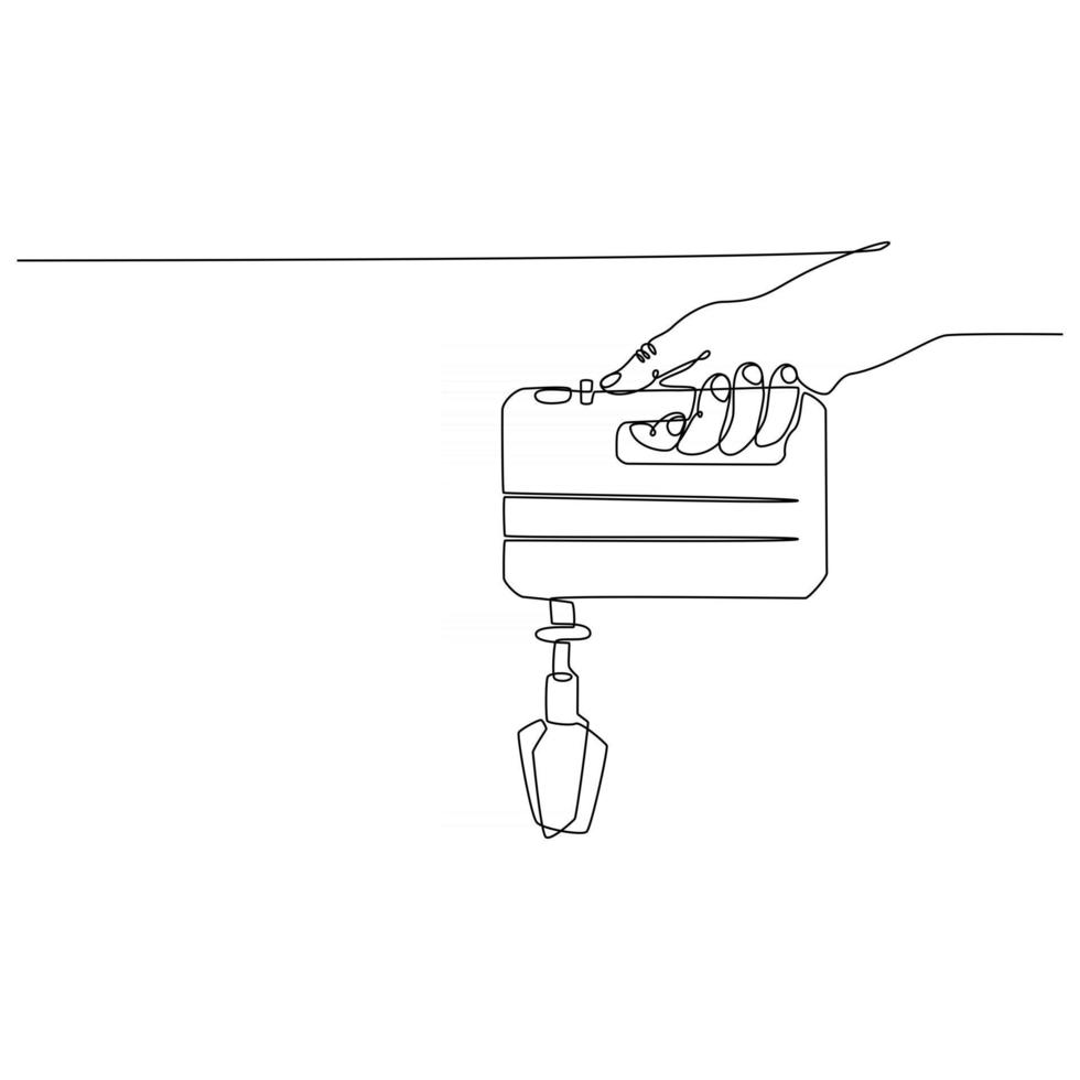continuous line drawing of a hand holding a mixer vector illustration