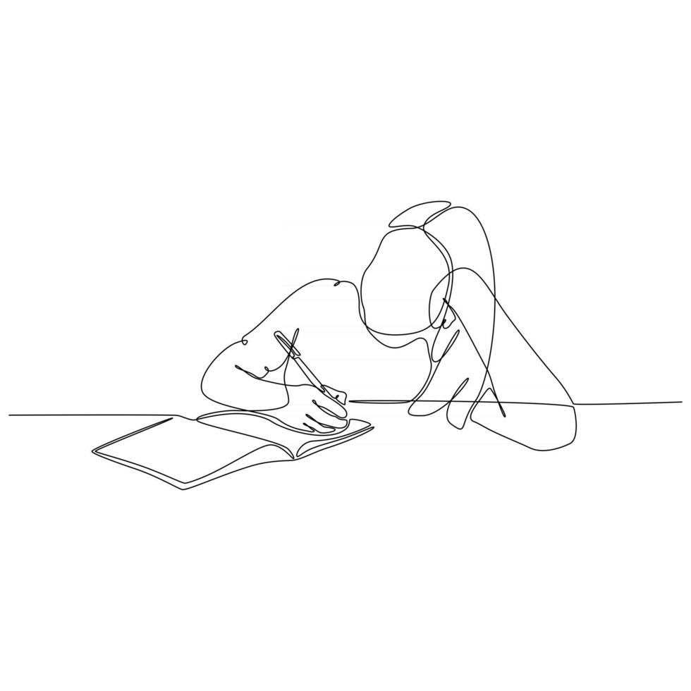 Continuous line drawing of girl with book vector illustration