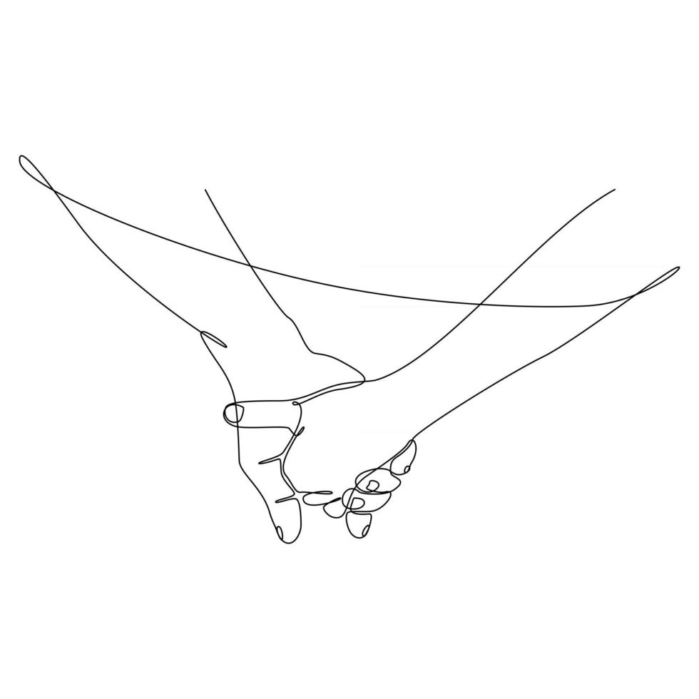 continuous line drawing of male and female hands holding each other romantic concept vector illustration