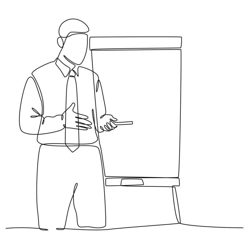 Continuous line drawing of boss explaining vector illustration