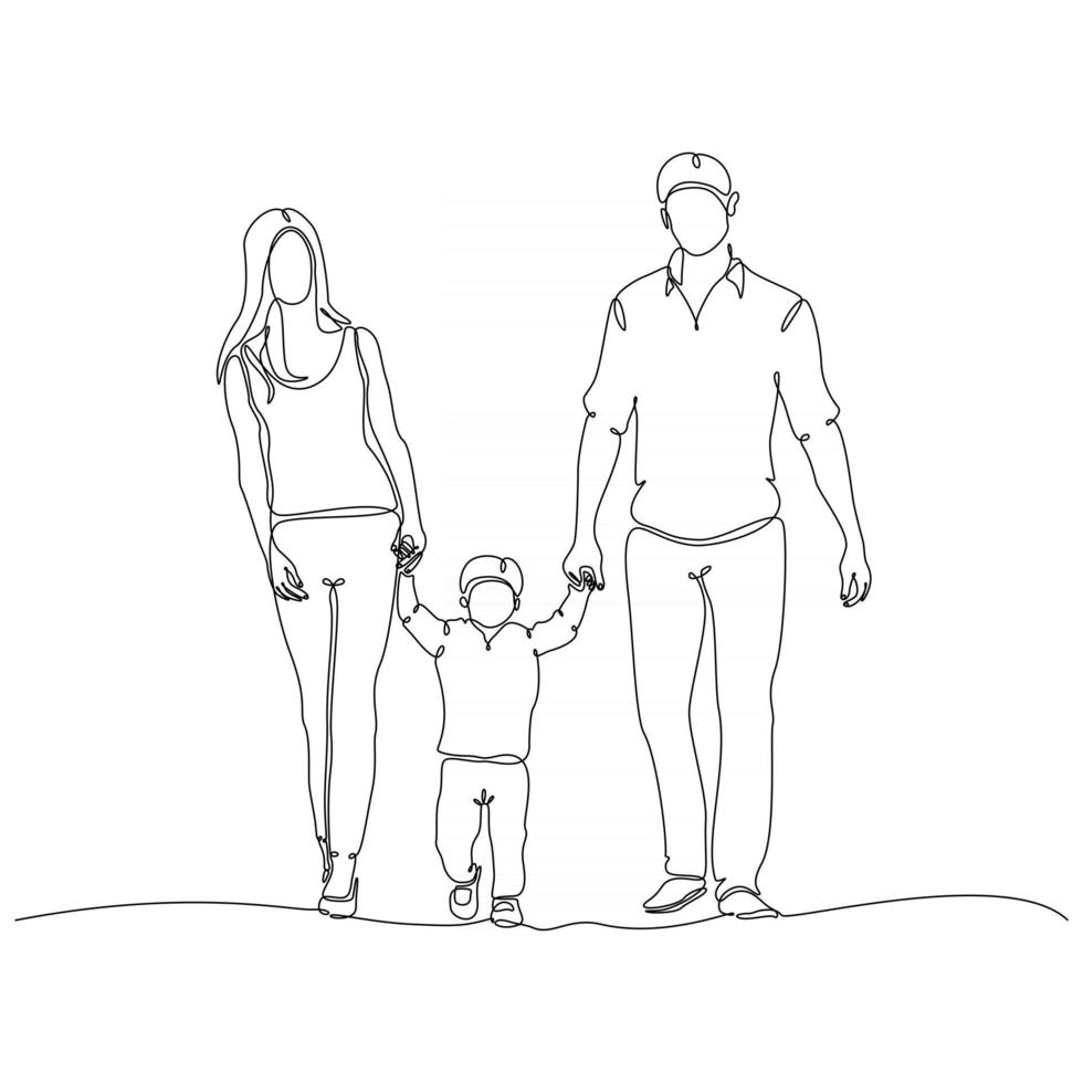 dibujo de línea continua de familia feliz, ilustración vectorial vector