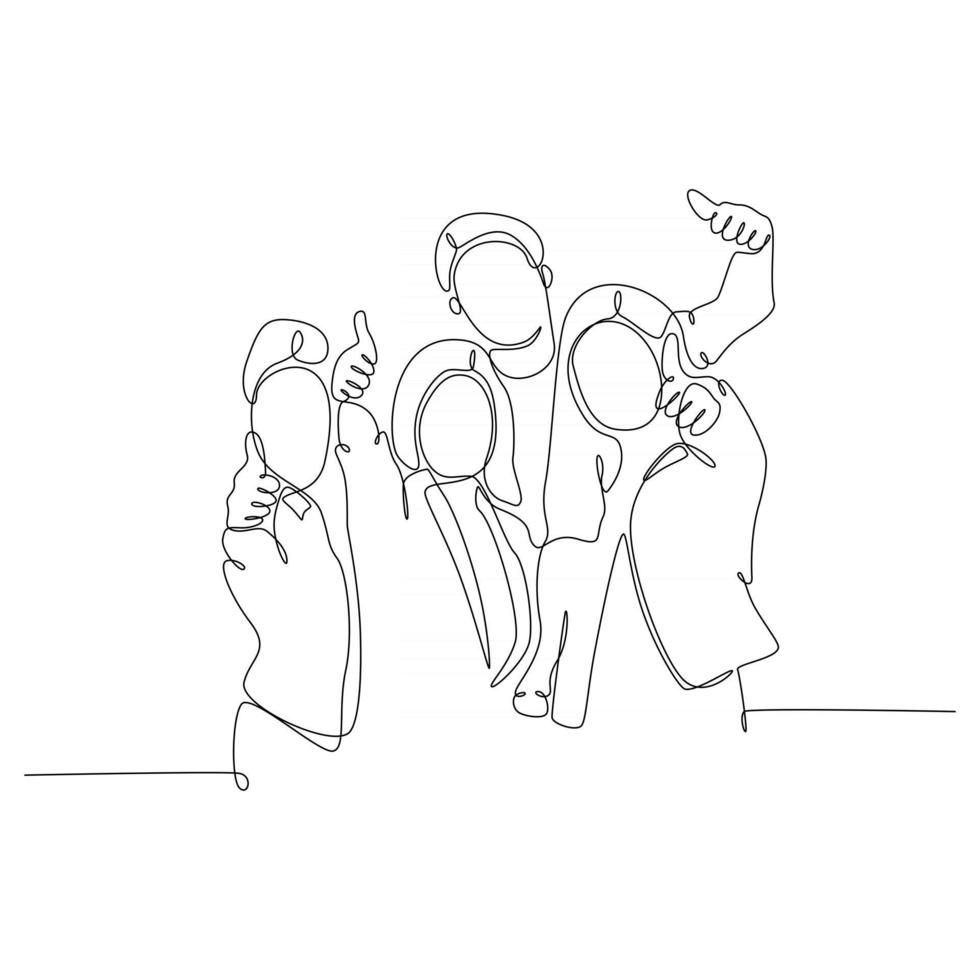 Continuous line drawing of thumbs up group of students vector illustration