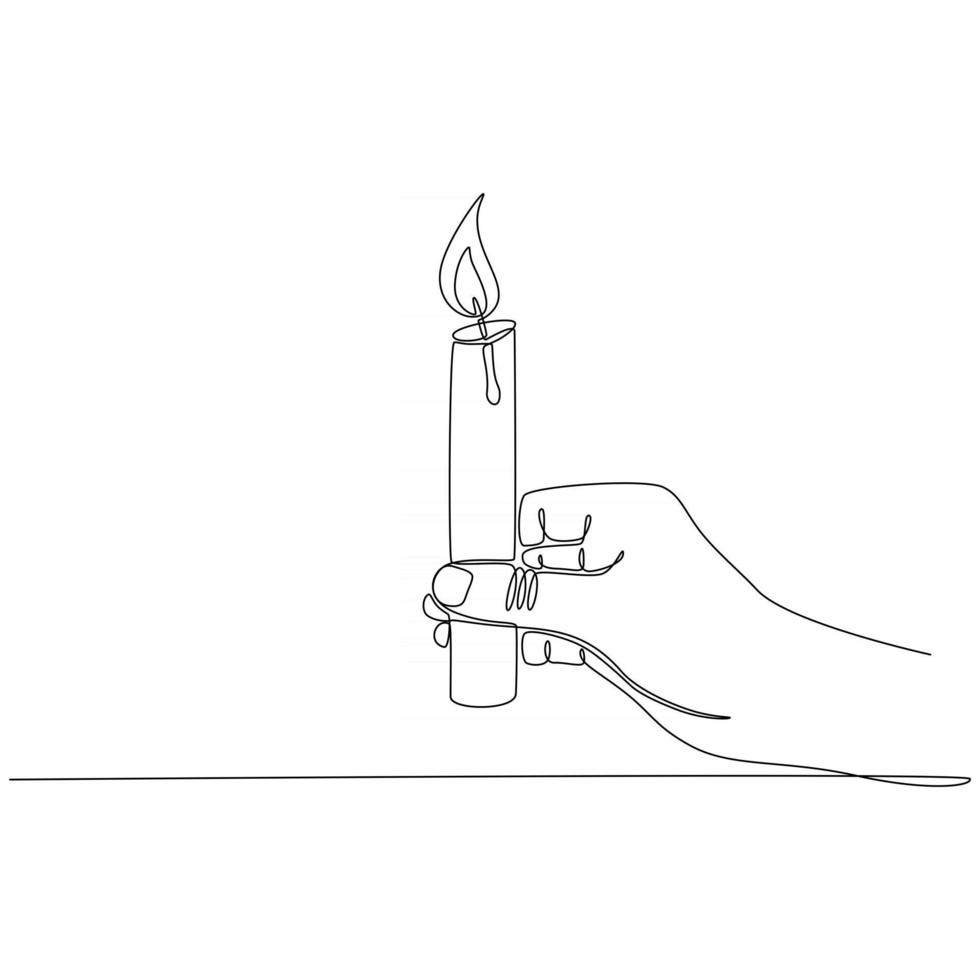 continuous line drawing of hand with candle vector illustration