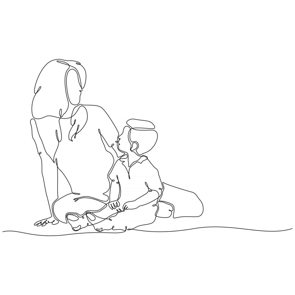 continuous line drawing of mother and child vector illustration