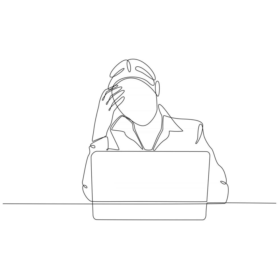 Continuous line drawing of stressed woman facing job vector illustration