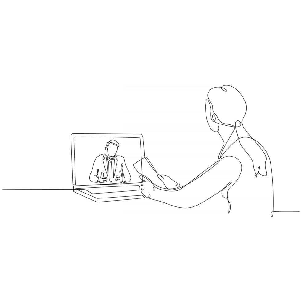 Continuous line drawing of people making video calls vector illustration