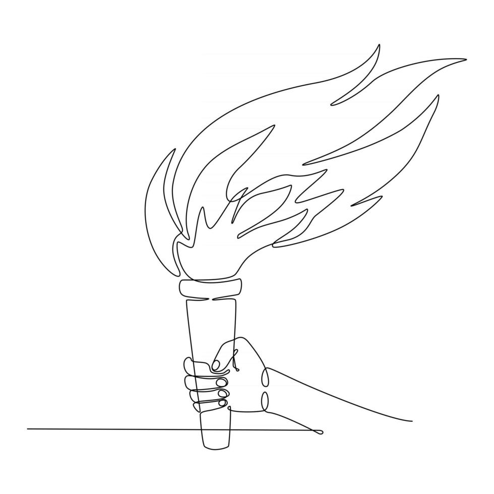 continuous line drawing of a hand holding a torch vector illustration