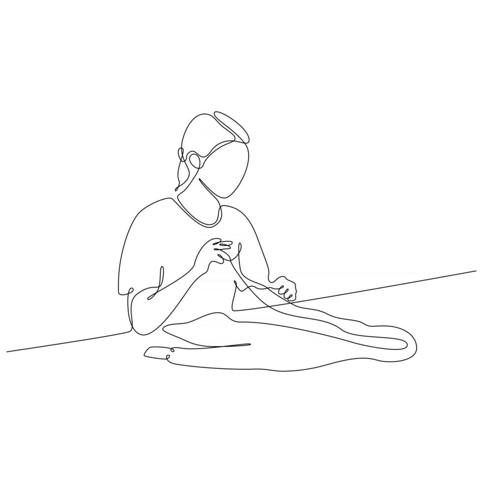 Continuous line drawing of woman pinching vector illustration