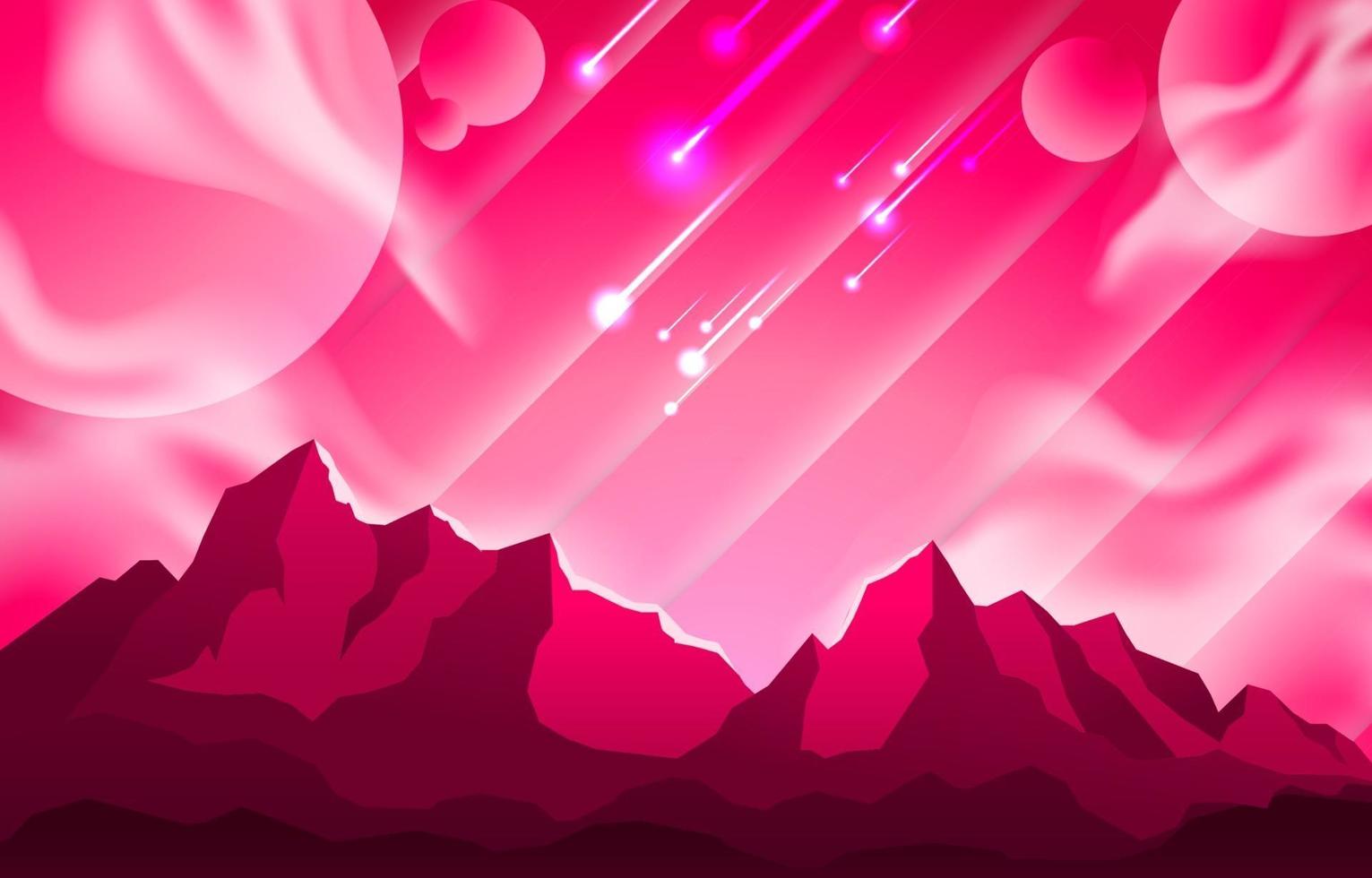 meteorito sobre fondo de paisaje de cielo rosa vector