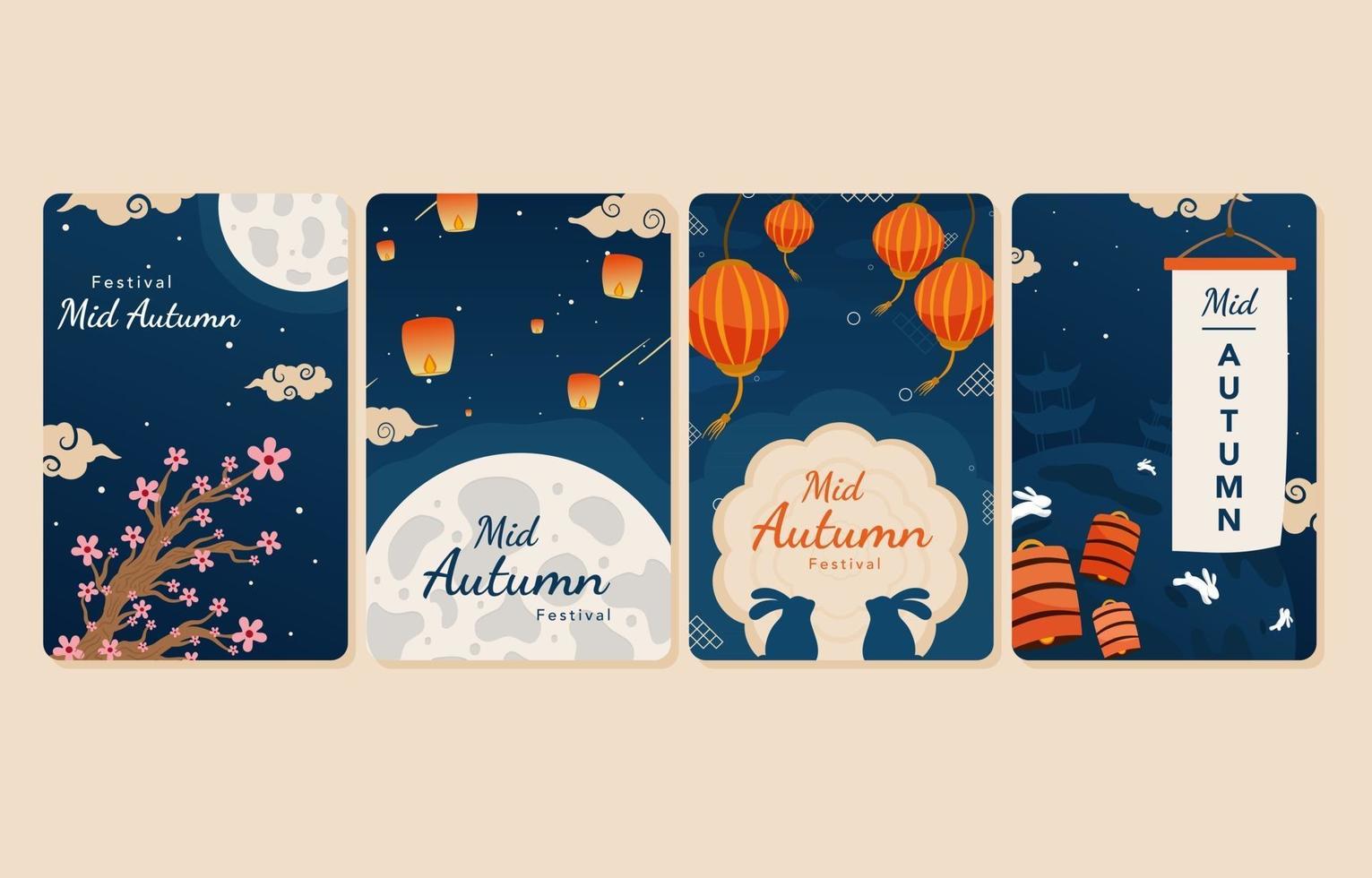 Set of Mid Autumn Festival Card vector