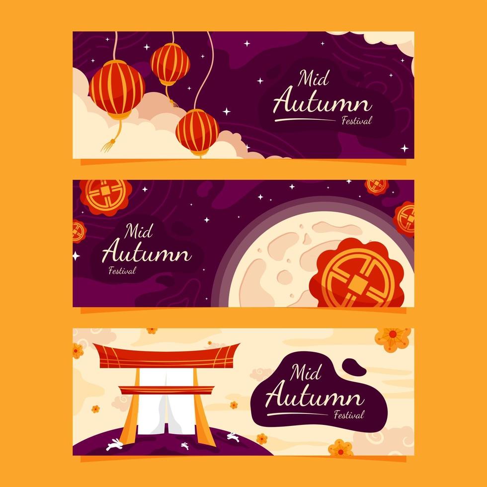 Set of Banners for Mid Autumn Festival vector