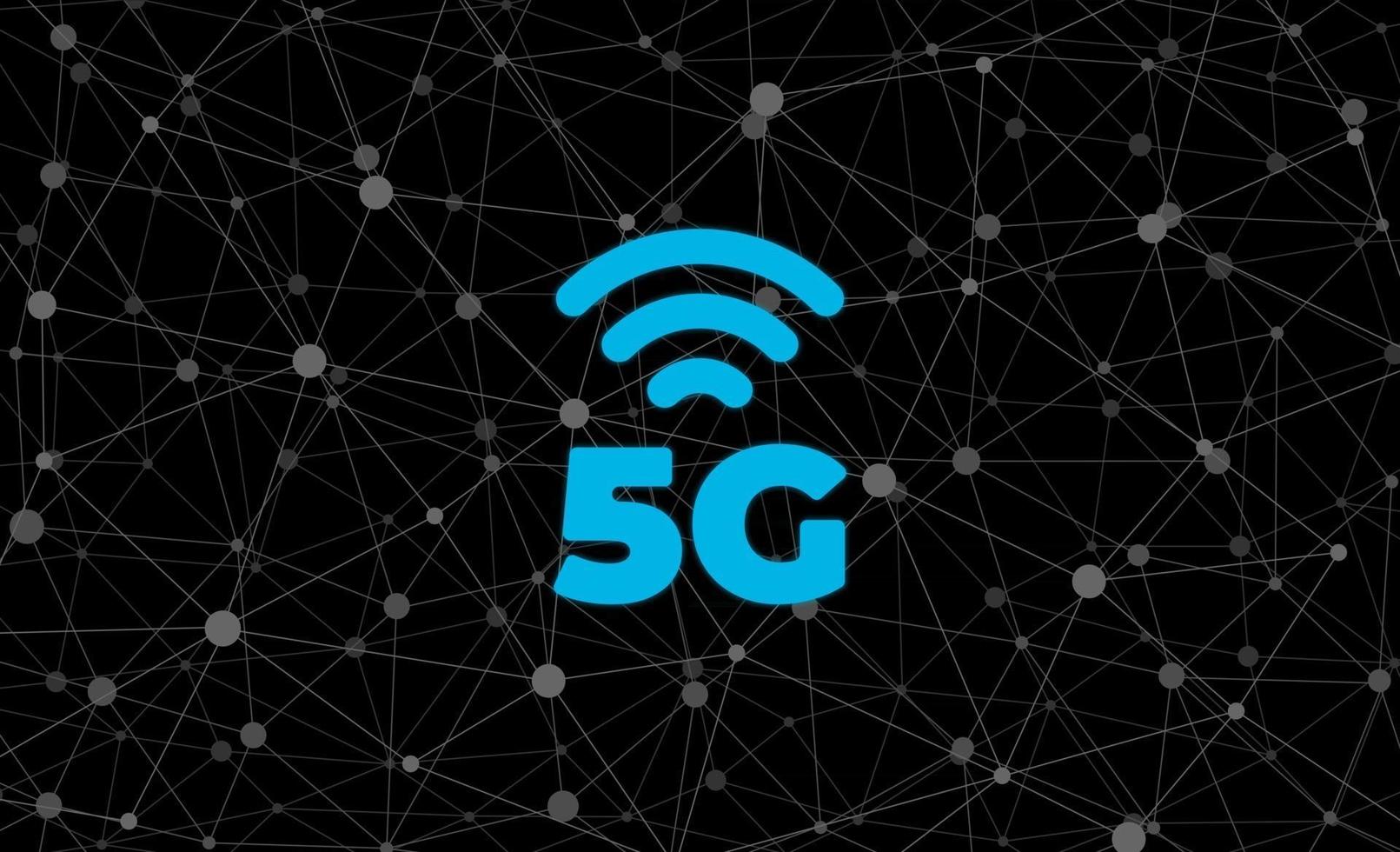 5G network connection business symbol on polygonal communication black background. 5th generation wireless internet technology wallpaper. Vector 5 G digital design template illustration