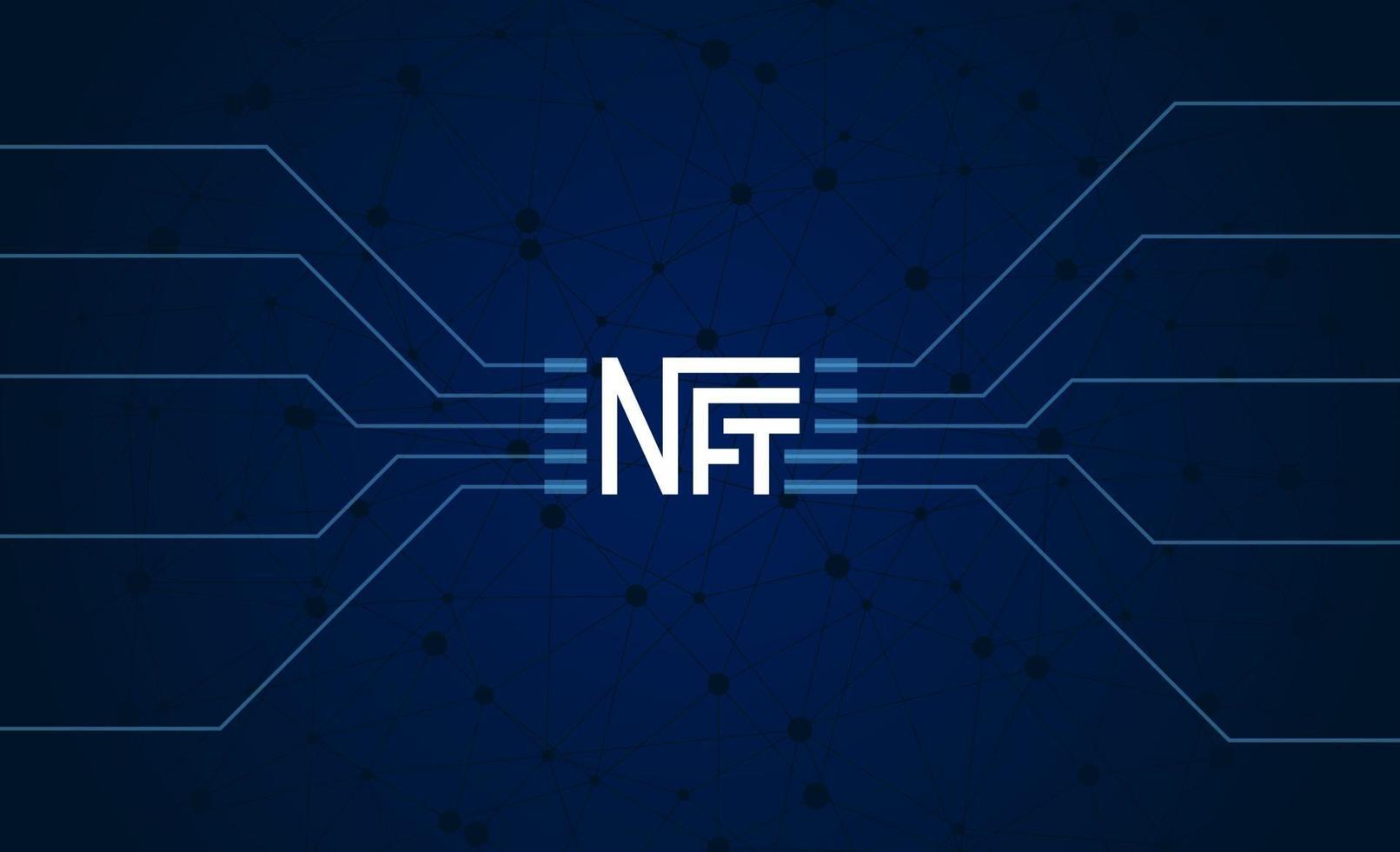 NFT non fungible token on dark background. Online money for buy exclusive art poster. Pay for unique collectibles in games banner. Blockchain technology crypto coin. Vector eps illustration