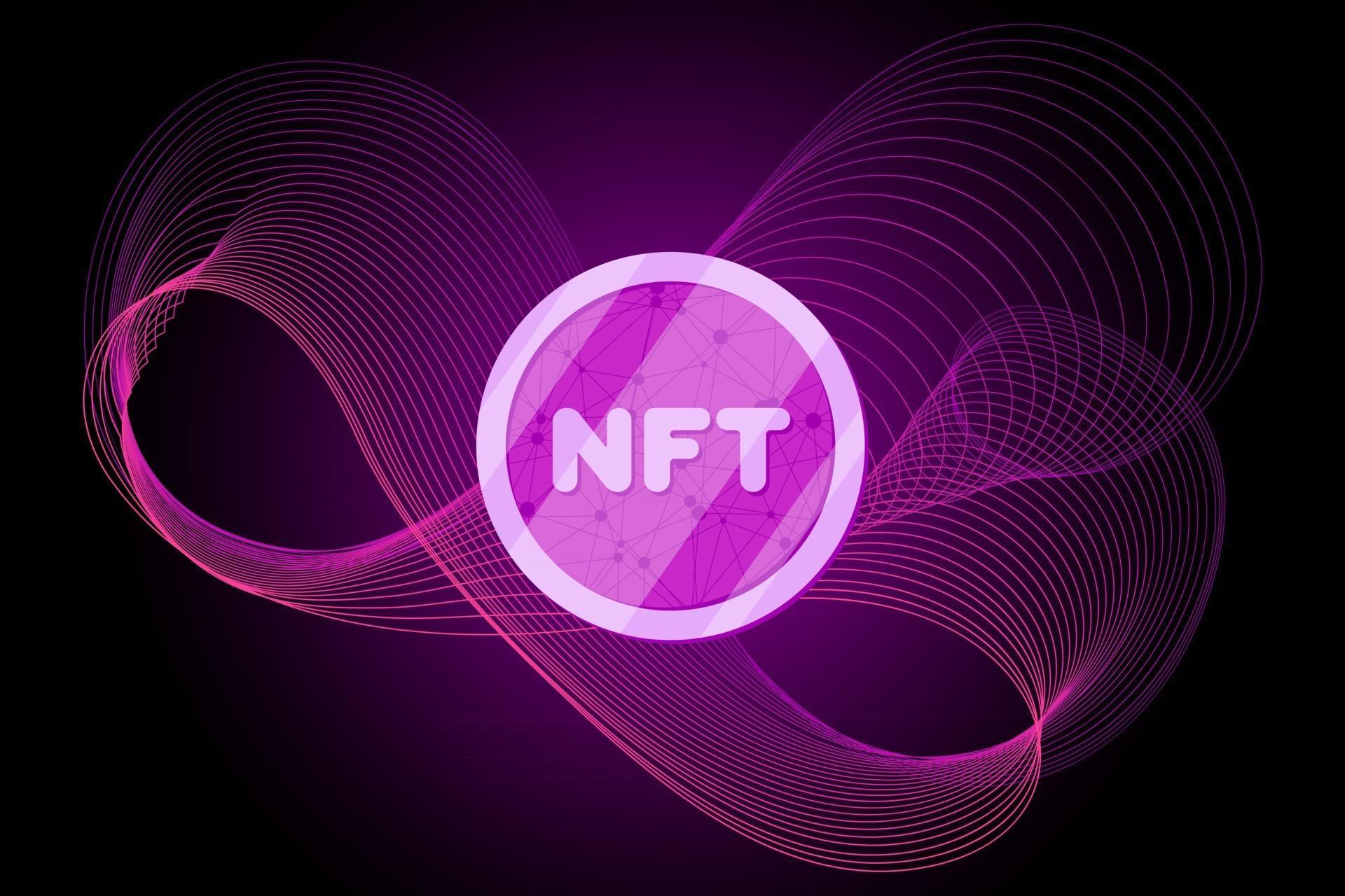 NFT non fungible token on abstract linear striped lilac ...