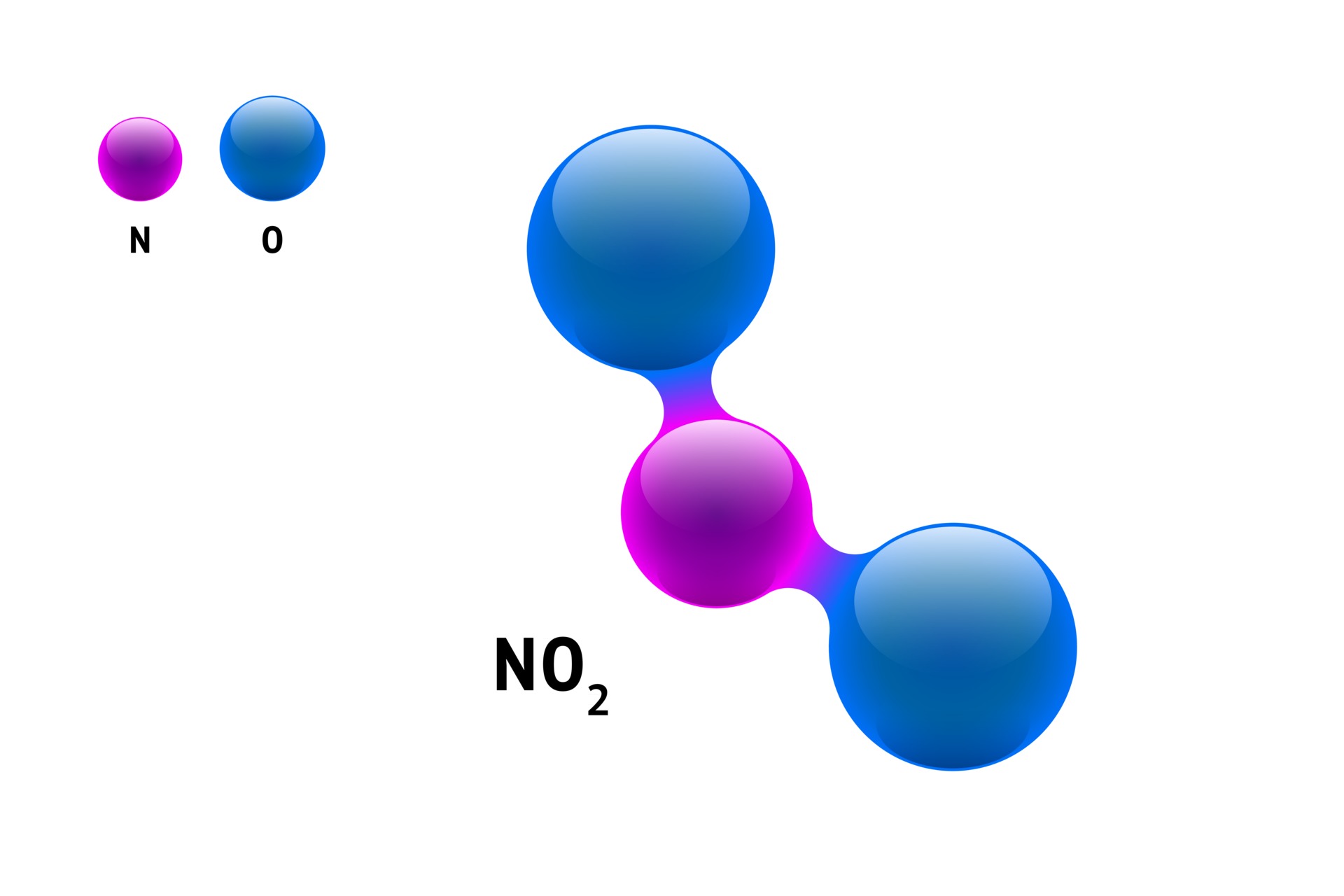 Chemistry model molecule nitrogen dioxide NO2 scientific element formula. Integrated particles