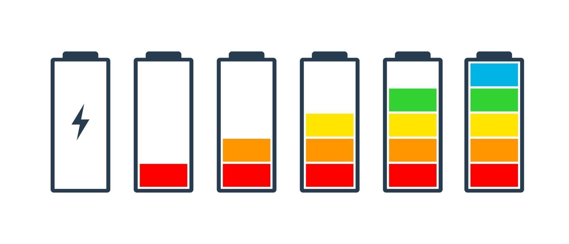 Battery charge indicator icons vector icon Charging level Battery Energy powerfully full fun funny power running low full status batteries set logo Charge level empty loading bar Gadgets alkaline