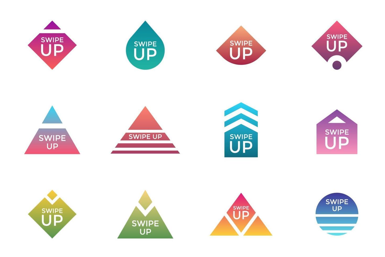 Swipe up button icon set. Application and social network scroll arrow pictogram for stories design blogger app. Vector flat modern gradient story ui interface illustration