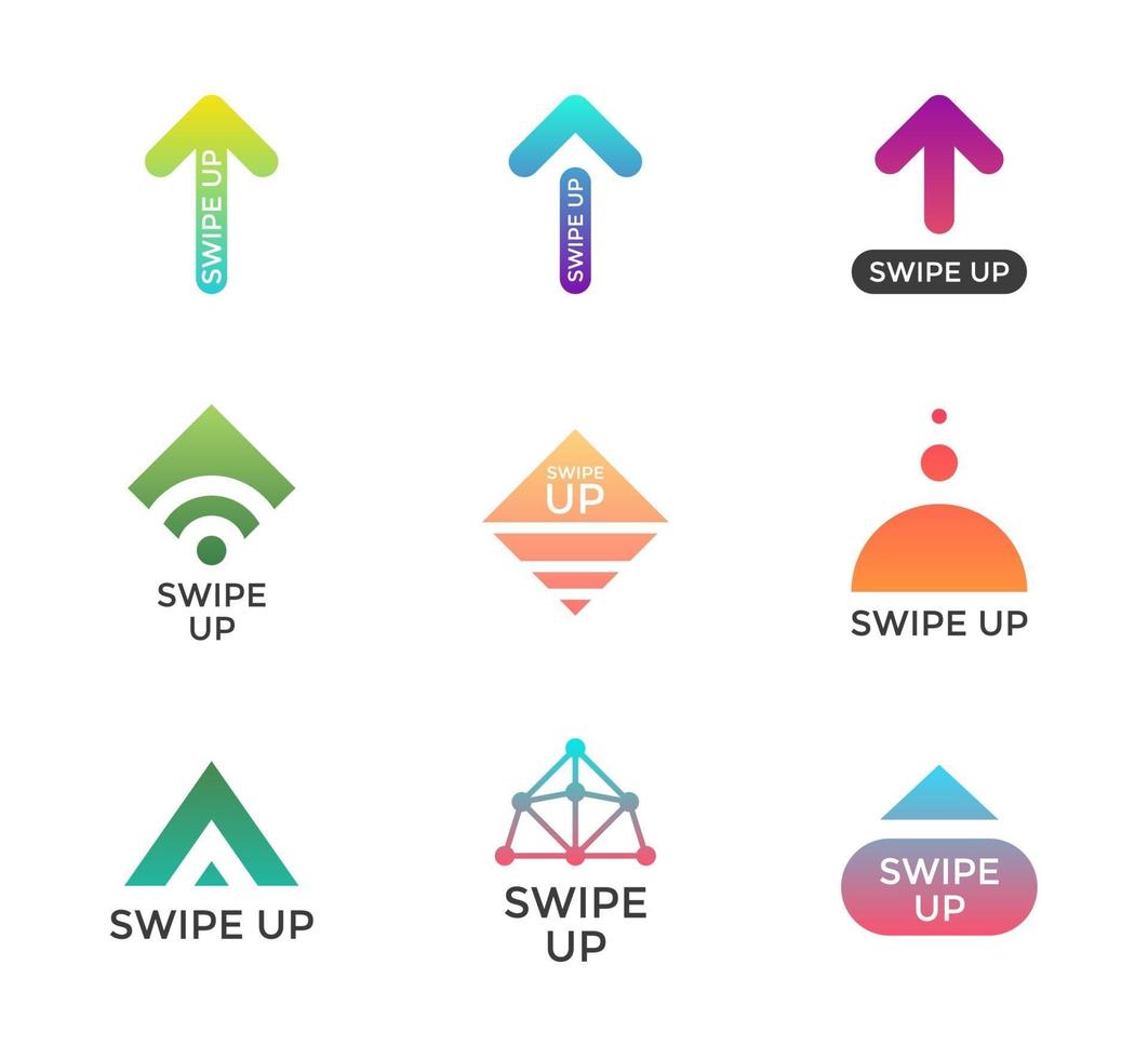 Swipe up top button icon set. Application and social network scroll arrow pictogram collection for stories design blogger app. Vector flat modern gradient blog story ui interface illustration
