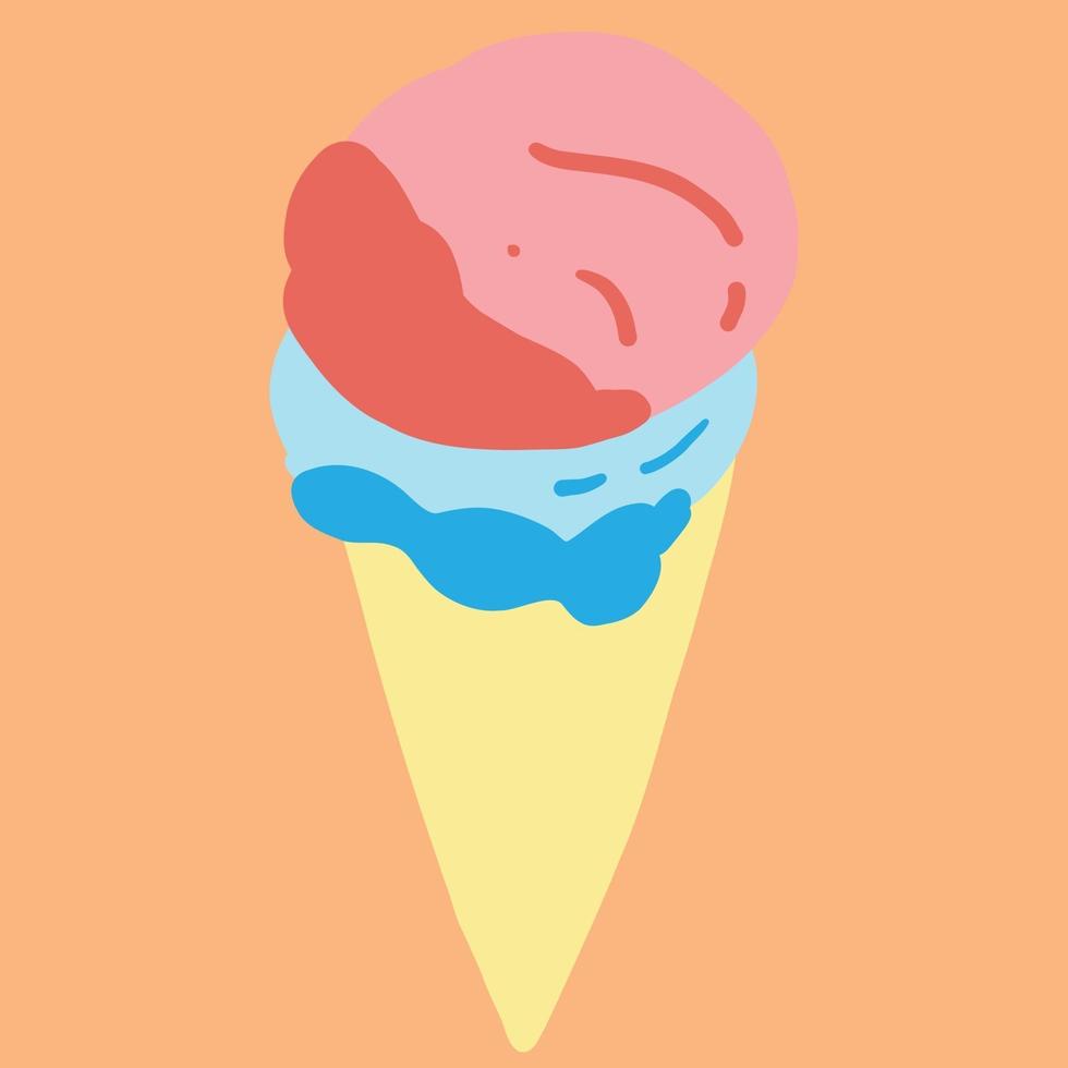 Colorful freehand drawing of a cone of icecream. vector