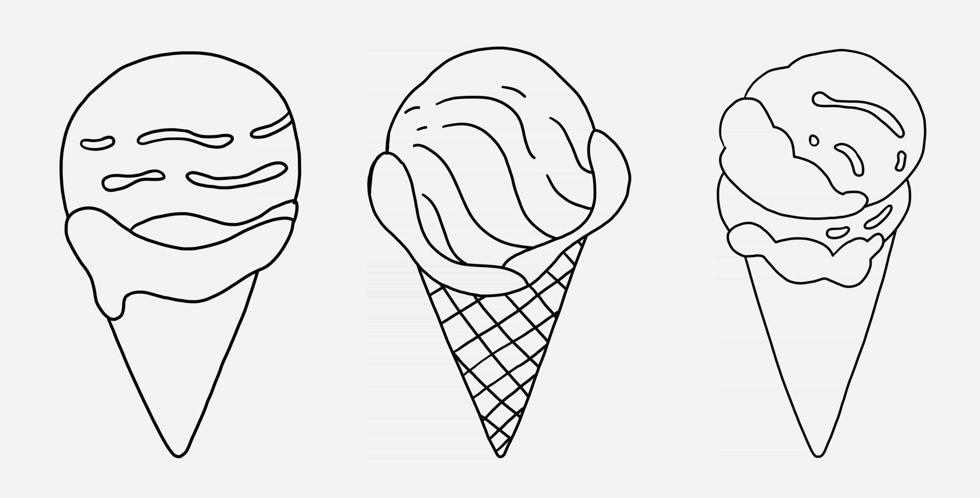 colección de cono de helado de dibujo a mano alzada. vector