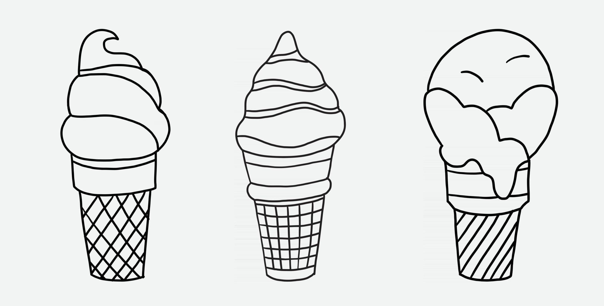 colección de cono de helado de dibujo a mano alzada. vector