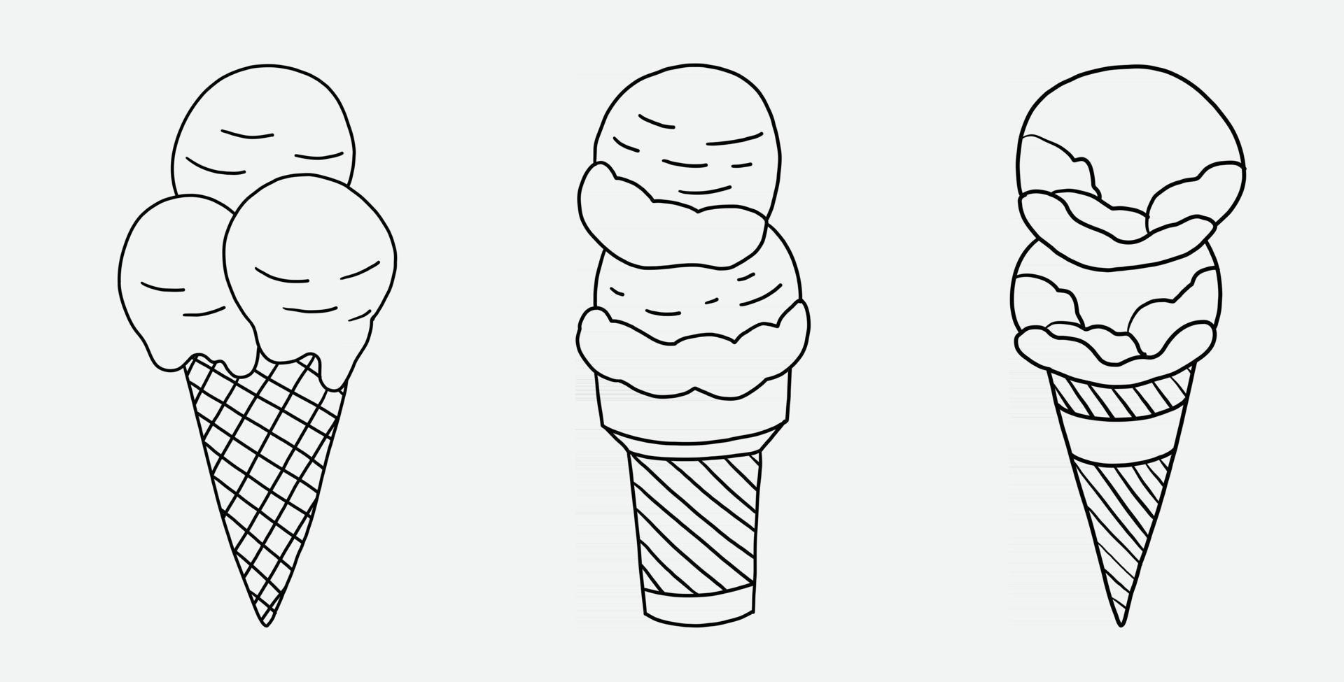 colección de cono de helado de dibujo a mano alzada. vector