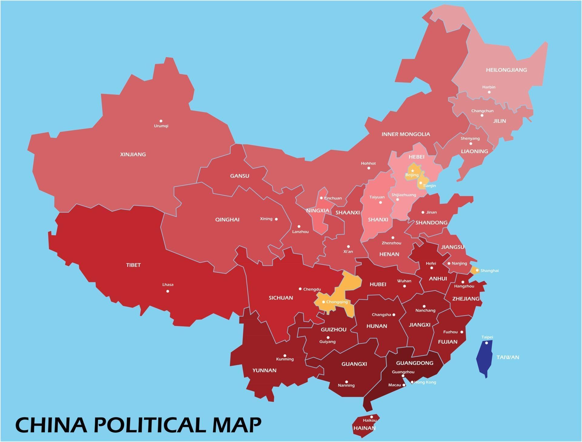 China political map divide by state colorful outline simplicity style