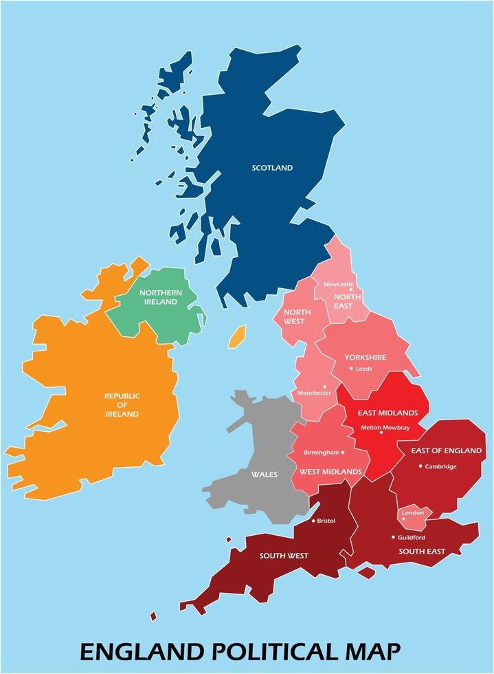 England political map divide by state colorful outline simplicity style. vector