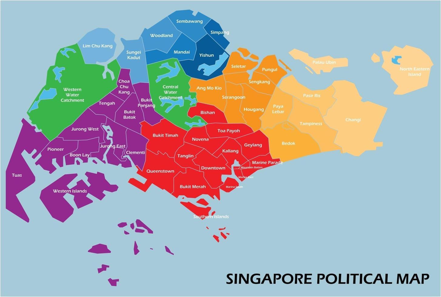 Mapa político de Singapur dividido por estilo de simplicidad de contorno colorido estado. vector