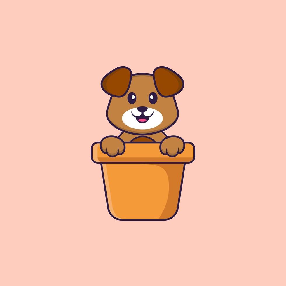 lindo perro en un florero. aislado concepto de dibujos animados de animales. Puede utilizarse para camiseta, tarjeta de felicitación, tarjeta de invitación o mascota. estilo de dibujos animados plana vector