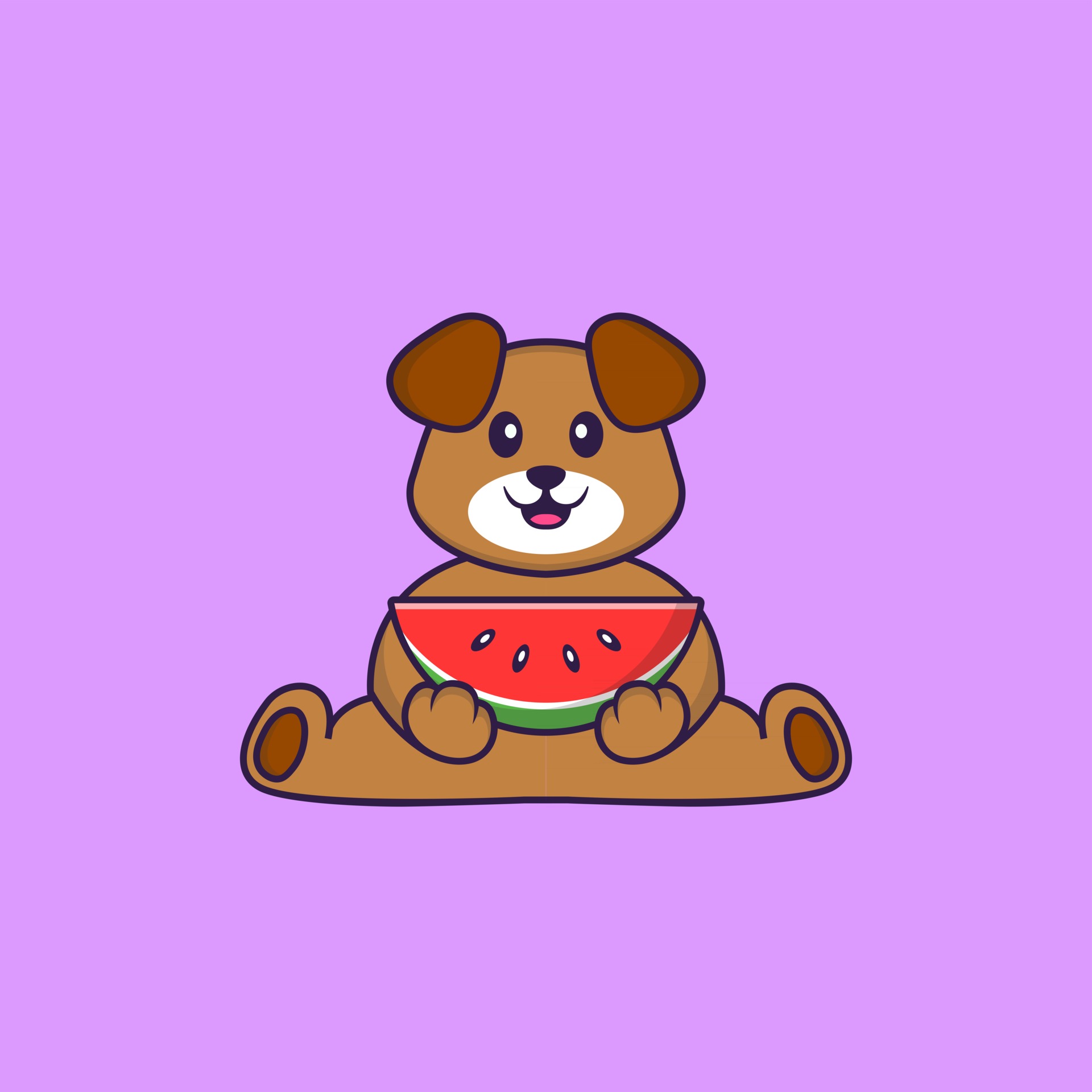 Cute dog eating watermelon. Animal cartoon concept isolated. Can used